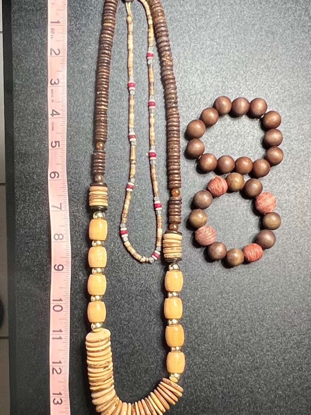 Vintage Vintage Tribal Ethnic Variegated Wood Beaded  Necklace Set